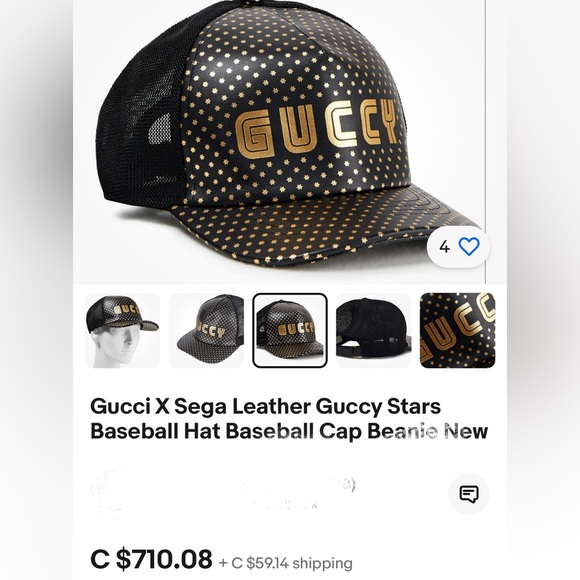 Gucci X Sega Leather Guccy Stars Baseball Hat Baseball Cap Beanie New - Picture 14 of 14